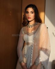 Beautiful Saiee Manjrekar in a White Anarkali at Arjun Son Of Vyjayanthi Movie Pre Release Event Photos 09