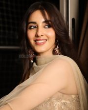 Beautiful Simratt Kaur Randhawa in a Navyali Beige Anarkali Set Photos 01