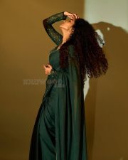 Beautifully Gorgeous Anupama Parameswaran in a Green Saree with Sheer Full Sleeve Blouse Photos 02