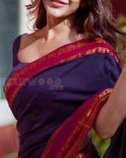 Beautifully Sexy Nabha Natesh in a Blue Silk Saree with Red Border Photos 02