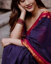 Beautifully Sexy Nabha Natesh in a Blue Silk Saree with Red Border Photos 03