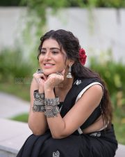 Bold Actress Rashi Singh in a Black Saree with White Border Photos 02