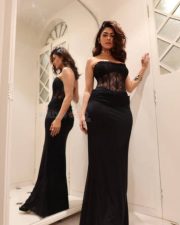 Bold and Seductive Mrunal Thakur in a Black Off Shoulder Lace Corset Style Mermaid Dress Photos 04