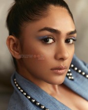 Captivating Mrunal Thakur in a Furry Blue Pantsuit Pictures 02