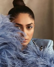 Captivating Mrunal Thakur in a Furry Blue Pantsuit Pictures 03