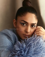 Captivating Mrunal Thakur in a Furry Blue Pantsuit Pictures 04