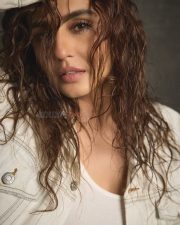Casual Beauty Huma Qureshi in a White Tank Top and Oversized Denim Jacket Pictures 02
