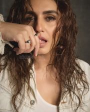 Casual Beauty Huma Qureshi in a White Tank Top and Oversized Denim Jacket Pictures 03