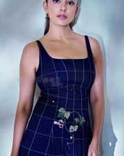 Charming Actress Mrunal Thakur in a Lunar Lily Floral Embroidered Denim Dress Pictures 02
