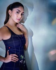Charming Actress Mrunal Thakur in a Lunar Lily Floral Embroidered Denim Dress Pictures 03