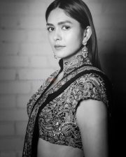 Charming Actress Mrunal Thakur in a burgundy wine sheer traditional saree with draped pallu photos 08