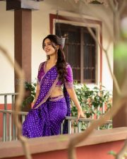 Charming Actress Nabha Natesh in a Purple Bandhani Saree Photos 05