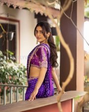 Charming Actress Nabha Natesh in a Purple Bandhani Saree Photos 08