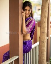 Charming Actress Nabha Natesh in a Purple Bandhani Saree Photos 09
