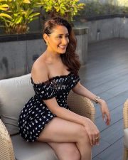 Charming Actress Pragya Jaiswal in a Black White Polka Dot Dress Photos 04