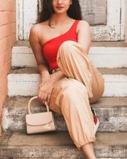 Classy Aishwarya Arjun in Red Photoshoot Pictures 02