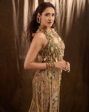 Classy Pragya Jaiswal in a Sleeveless Metallic Gold Embellished Long Dress Pictures 05