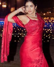 Classy Rashi Singh in a Red Embroidered Saree with a Sleeveless Thin Strap Blouse Photos 02