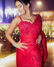 Classy Rashi Singh in a Red Embroidered Saree with a Sleeveless Thin Strap Blouse Photos 03