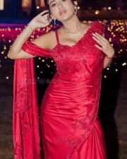 Classy Rashi Singh in a Red Embroidered Saree with a Sleeveless Thin Strap Blouse Photos 04
