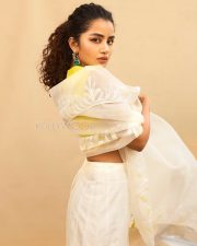 Cute Anupama Parameswaran in a White and Yellow Embroidered Lehenga with Sleeveless Halter Neck Blouse Photos 05