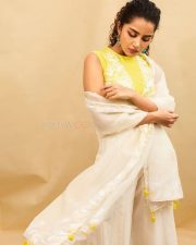 Cute Anupama Parameswaran in a Yellow Silk Chanderi Crop Top with a Matching High Waisted Sharara and Sheer Dupatta Pictures 04