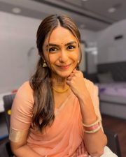 Dacoit A Love Story Actress Mrunal Thakur in a Peach Saree with a Matching Blouse Pictures 01