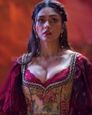 Dacoit Actress Mrunal Thakur in a Crimson Velvet Brocade Period Gown Photos 09 Dacoit Actress Mrunal Thakur in a Crimson Velvet Brocade Period Gown Photos 09