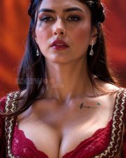 Dacoit Mrunal Thakur Cleavage in a Crimson Velvet Brocade Period Gown Photos 07 Dacoit Mrunal Thakur Cleavage in a Crimson Velvet Brocade Period Gown Photos 07