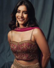 Dazzling Actress Nabha Natesh in a Magenta Embroidered Lehenga Photos 04