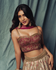 Dazzling Actress Nabha Natesh in a Magenta Embroidered Lehenga Photos 05