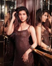 Dazzling Actress Sanjana Sarathy in a Dark brown sequin column gown Photos 01