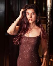 Dazzling Actress Sanjana Sarathy in a Dark brown sequin column gown Photos 03