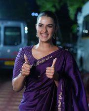 Double iSmart Heroine Kavya Thapar in a Traditional Blue Silk Saree Photos 03 Double iSmart Heroine Kavya Thapar in a Traditional Blue Silk Saree Photos 03