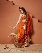 Dude Actress Neha Shetty in an Orange Lehenga with a Bold Bustier Top and a Flowing Skirt Photos 04
