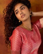 Elegant Actress Anupama Parameswaran in a Pink Brocade Silk Blouse Photos 03