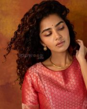 Elegant Actress Anupama Parameswaran in a Pink Brocade Silk Blouse Photos 06
