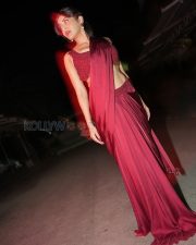 Elegant Actress Rashi Singh in a Deep Red Embroidered Beaded Saree Photos 03