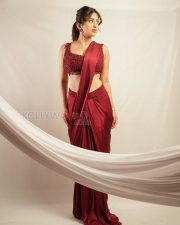Elegant Actress Rashi Singh in a Deep Red Embroidered Beaded Saree Photos 05