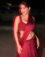 Elegant Actress Rashi Singh in a Deep Red Embroidered Beaded Saree Photos 06
