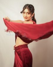 Elegant Actress Rashi Singh in a Deep Red Embroidered Beaded Saree Photos 07