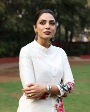 Elegant Actress Sobhita Dulipala in a white kurta with pink floral accents Photos 02