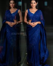 Elegant Rashi Singh in a Royal Blue Saree with a Sleeveless Deep Neck Blouse Photos 04