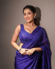 Elegant Rashi Singh in a Royal Blue Saree with a Sleeveless Deep Neck Blouse Photos 05