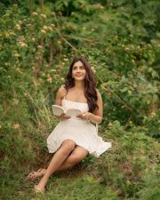 Elegant Tollywood Actress Nabha Natesh in a White Mini Dress Photos 04