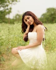 Elegant Tollywood Actress Nabha Natesh in a White Mini Dress Photos 05
