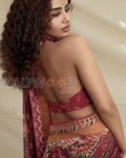 Enchanting Actress Anupama Parameswaran in a Maroon Floral Printed Saree Photos 03