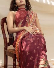 Enchanting Actress Anupama Parameswaran in a Maroon Floral Printed Saree Photos 06