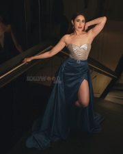Enchanting Pragya Jaiswal in a Silver and Blue Thigh Slit Dress Photos 02 Enchanting Pragya Jaiswal in a Silver and Blue Thigh Slit Dress Photos 02