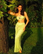 Enchanting Pragya Jaiswal in a Soft Green Strapless Bandeau Top with a Matching Draped Maxi Skirt Photos 01